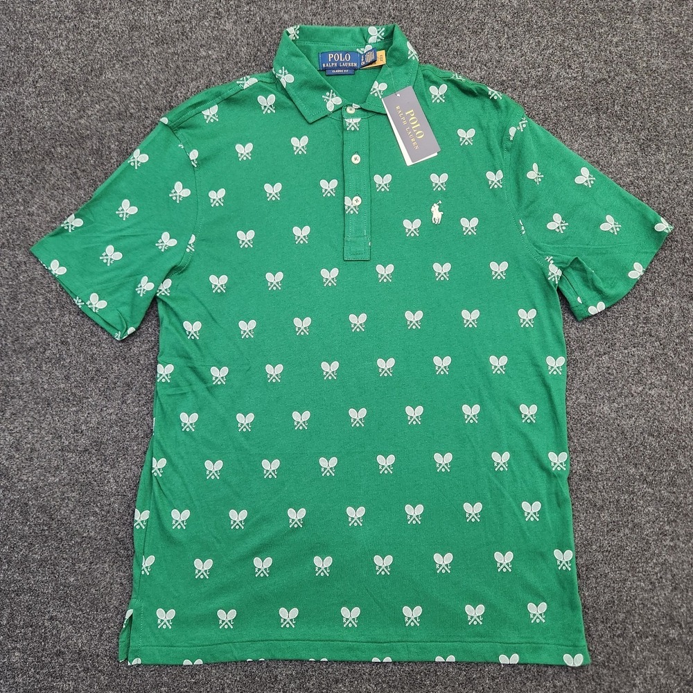 Polo Ralph Laure Mens Small Green Tennis All Over Classic Fit Shirt MSRP $125